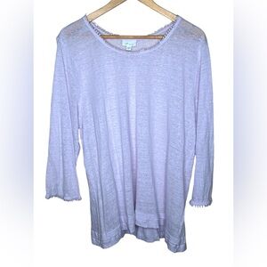 🩷J. Jill 100% Linen Love Linen Lavender Purple Pom Pom Scoop Neck Top size XL
